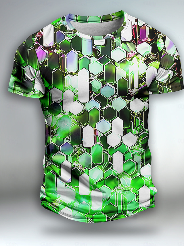  Men's Graphic Sequin Geometic Metallic Colorful Short Sleeve T shirt 3D Print Crew Neck Shirt Daily Outdoor Casual Party Casual Holiday Red Blue Gold Spring & Summer Clothing Apparel Normal S M L XL