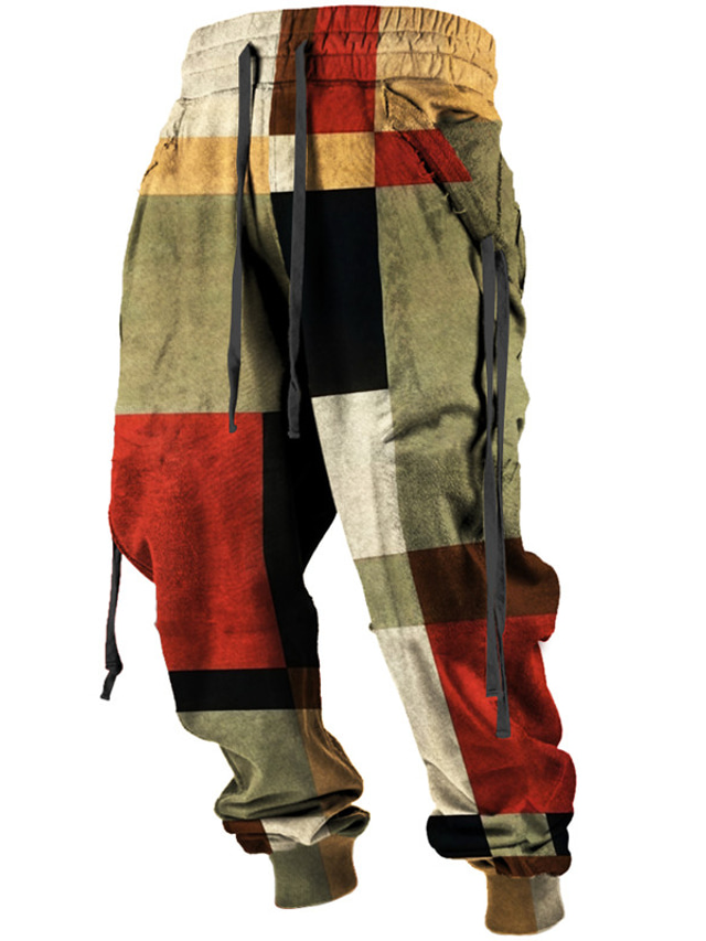 Kolorowy blok Pled / Check Codzienny Męskie Druk 3D Spodnie dresowe Biegacze Spodnie Na zewnątrz Ulica Codzienne Poliester Czerwony Niebieski Brązowy S M L Średni Talia Elastyczność Spodnie