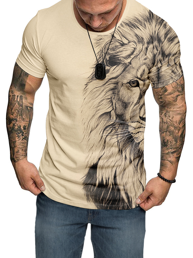  Graphic Animal Lion Daily Outdoor Casual Men's 3D Print Party Casual Holiday T shirt Light Green Blue Sky Blue Short Sleeve Crew Neck Shirt Spring & Summer Clothing Apparel Normal S M L XL XXL XXXL