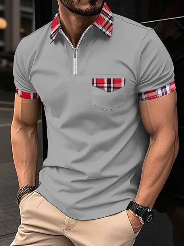  Male Polo Shirt Knit Polo Casual Date Lapel Short Sleeves Fashion Plaid / Striped / Chevron / Round Solid / Plain Color Knitting Summer Dry-Fit Black White Pink Wine Dark Navy Sky Blue Polo Shirt