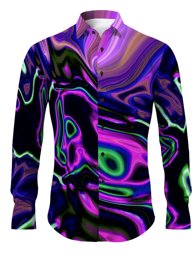  Optical Illusion Artistic Abstract Men's Shirt Daily Wear Going out Spring & Summer Turndown Long Sleeve Blue, Purple, Orange S, M, L 4-Way Stretch Fabric Shirt