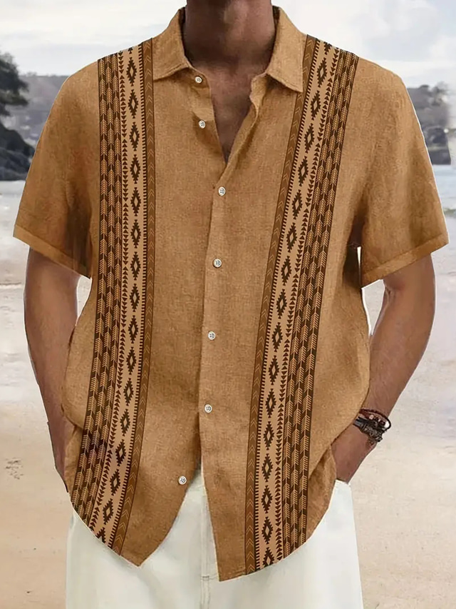  Graphic Farbblock Stammes Hawaiianisch Brautkleider schlicht Herren Hemd Outdoorbekleidung Freizeitskleidung Urlaub Sommer Umlegekragen Kurzarm Gelb, Himmelblau, Grün S, M, L 4-Wege-Stretchgewebe Hemd
