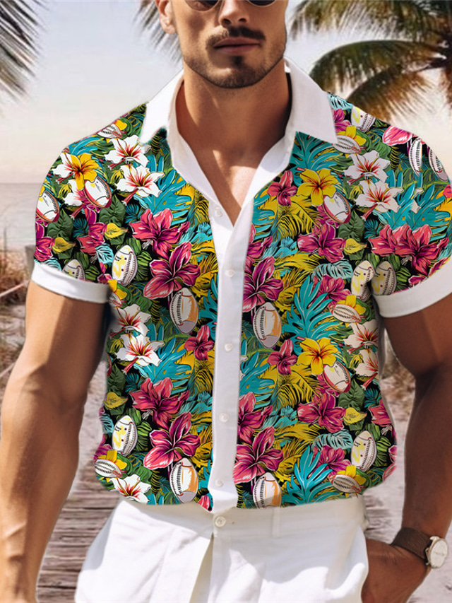  Floral Casual Men's Shirt Outdoor Street Casual Daily Summer Turndown Short Sleeve Pink Dark Navy Blue S M L Shirt