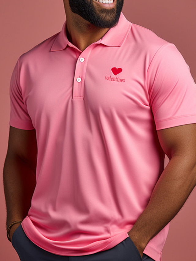  Ziua Îndrăgostiților inimă imprimeu casual pentru bărbați 3d îmbrăcăminte zilnică în aer liber îmbrăcăminte de stradă poliester cu mânecă scurtă tricouri polo turndown alb roz primăvară& vara s m