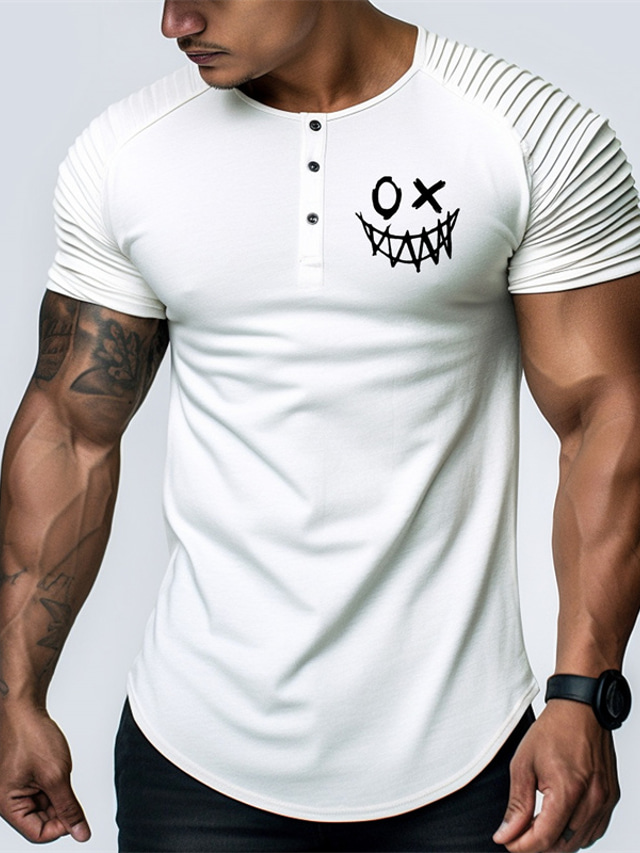  Ανδρικά Γραφική Emoji Face Πουκάμισο Henley Πουκάμισο Raglan T Κοντομάνικο Κοντομάνικη μπλούζα Χένλι Πουκάμισο Μοντέρνα Καθημερινά Καθημερινό Υπαίθρια Αθλήματα Αργίες Εξόδου Λευκό Ανθισμένο Ροζ Ουρανί