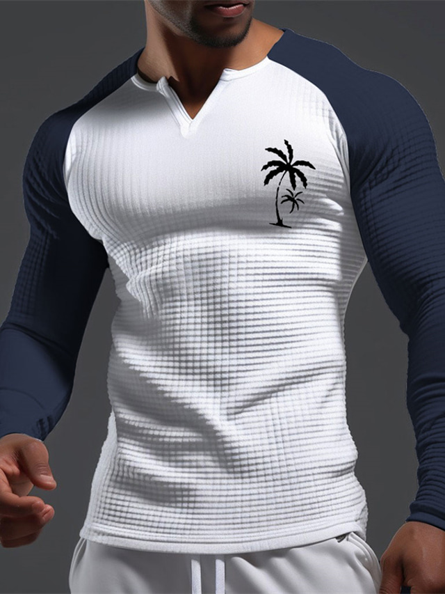  Graficzny Kolorowy blok Drzewo kokosowe Codzienny Klasyczny Męskie Druk 3D Podkoszulek Koszula waflowa Raglanowa koszulka Sporty na świeżym powietrzu Święto Wyjściowe Podkoszulek Czarny Biały