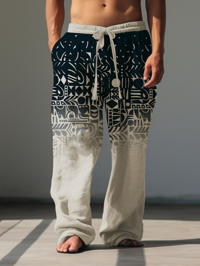  Męskie Zabytkowe Geometryczny Lniane spodnie Spodnie Średni Talia Na zewnątrz Dzienne zużycie Streetwear Jesień i zima Regularny