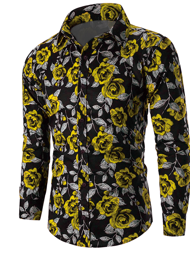  Valentine's Day Graphic Rose Novelty Casual Men's Shirt Vacation Casual Daily Weekend Spring & Summer Fall & Winter Turndown Long Sleeve Violet, Yellow, Red S, M, L 4-Way Stretch Fabric Shirt Normal