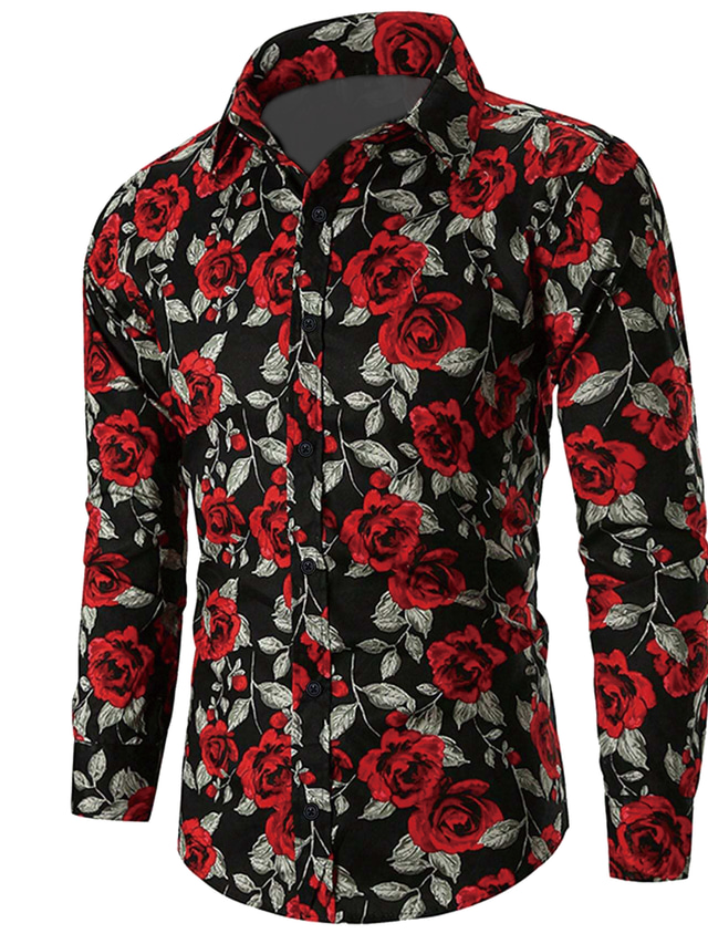  Valentine's Day Graphic Rose Novelty Casual Men's Shirt Vacation Casual Daily Weekend Spring & Summer Fall & Winter Turndown Long Sleeve Violet, Yellow, Red S, M, L 4-Way Stretch Fabric Shirt Normal