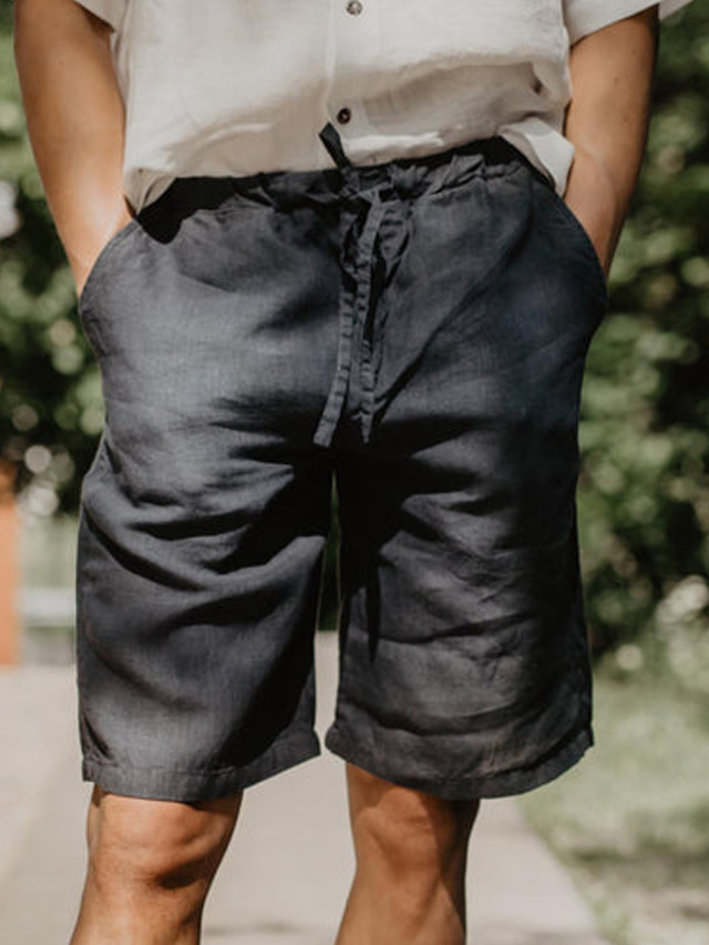  Homens Calção Shorts de linho Shorts de verão Bolsos Com Cordão Cintura elástica Tecido Conforto Respirável Curto Casual Diário Feriado Moda Estilo Clássico Preto Branco