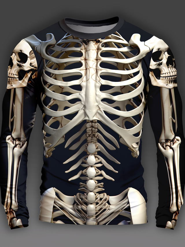  Graphic Crânes Crânes Cool Squelette du quotidien Design Extérieur Homme 3D effet T-shirts drôles Soirée Casual Vacances T-shirt Noir Rouge Violet manche longue Col Ras du Cou Chemise Printemps