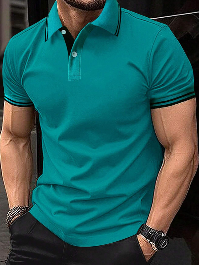  Hombre POLO Polos con botones Casual Festivos Diseño Manga Corta Moda Básico Plano Botón Verano Ajuste regular Blanco Amarillo Azul Piscina Verde POLO