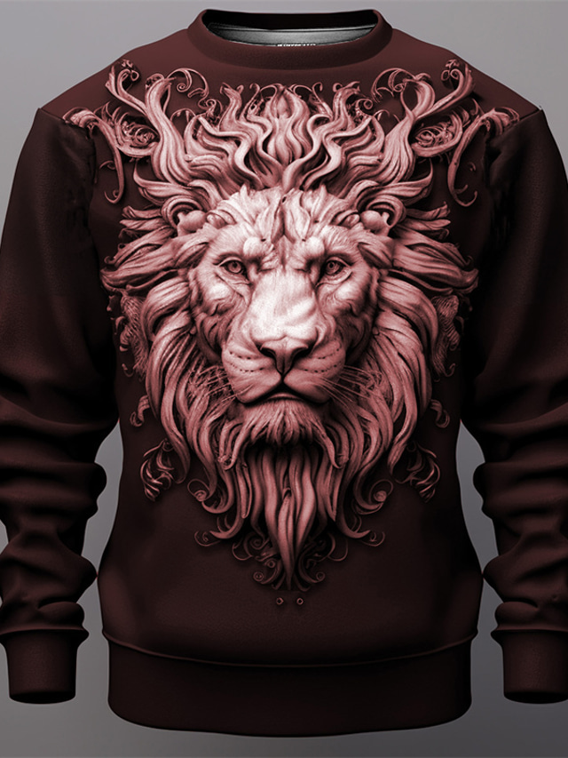  Men's Graphic Lion Sweatshirts Golf Pullover Sweatshirt Long Sleeve Hoodie Sweatshirt Crew Neck Fashion 3D Print Holiday Vacation Going out Red Green Print Spring &  Fall Designer