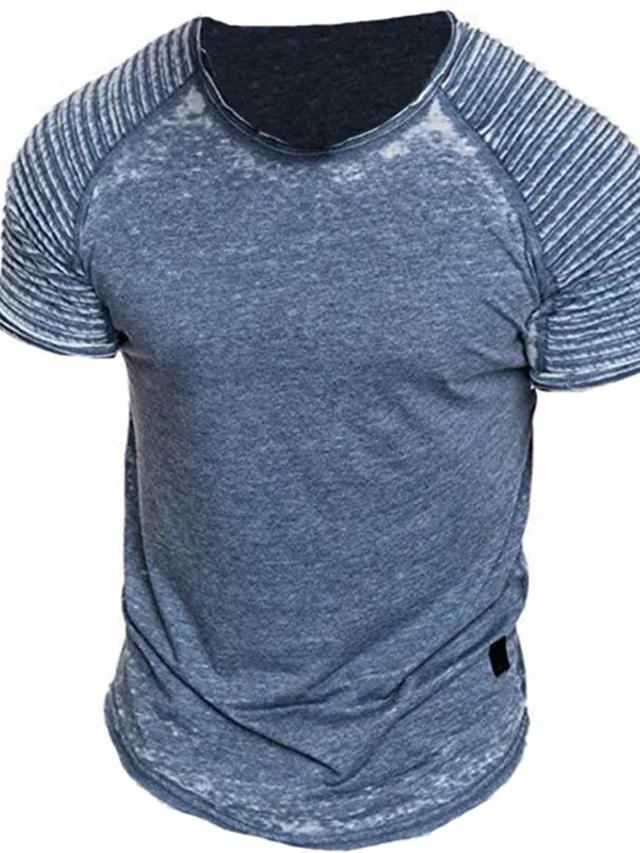  男性用 Tシャツ ティートップ 平織り スリムプリーツ クルーネック ストリート バケーション 半袖 衣類 ヴィンテージ デザイナー ベーシック