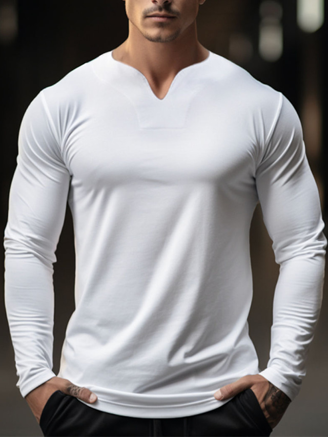  Men's T shirt Tee Tee Top Long Sleeve Shirt Plain V Neck Street Vacation Long Sleeve Clothing Apparel Sport Designer Basic