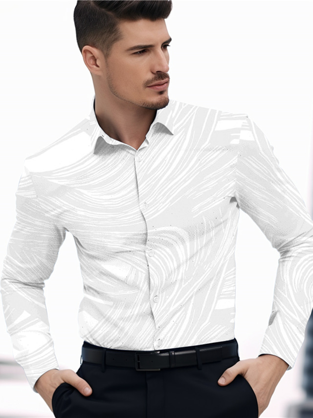  Geometry Business Men's Shirt Daily Wear Going out Spring & Summer Turndown Long Sleeve White, Blue, Brown S, M, L 4-Way Stretch Fabric Shirt