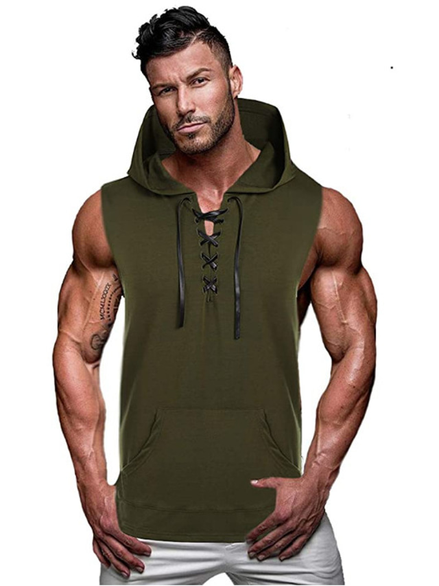  Men's Tank Top Vest Top Undershirt Gym Muscle Tee Plain Hooded Outdoor Going out Sleeveless Drawstring Clothing Apparel Vintage Designer Muscle