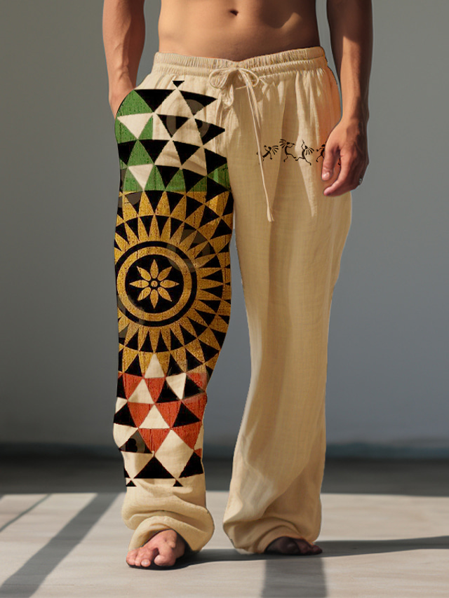  Bărbați Geometric Pantaloni de in Pantaloni Pantaloni largi Talie medie Epocă Carnaval Purtare Zilnică Toamna iarna Alb Maro Kaki