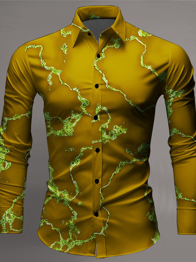  Grieta Abstracto Hombre Camisa Ropa Cotidiana Noche Primavera verano Cuello Vuelto Manga Larga Amarillo, Burdeos S, M, L Tejido elástico en 4 direcciones Camisa