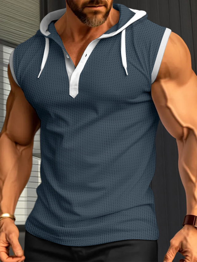  Hombre Camiseta sin mangas Camisa de gofres Camisetas Interiores Camisa sin mangas Plano Con Capucha Exterior Noche Sin Mangas Ropa Moda Design Músculo