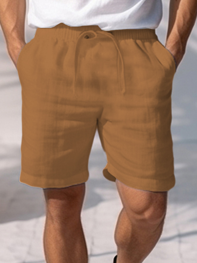  Homens Calção Shorts de linho Shorts de verão Bolsos Com Cordão Cintura elástica Tecido Conforto Respirável Ao ar livre Diário Para Noite Moda Casual Branco Azul Marinha