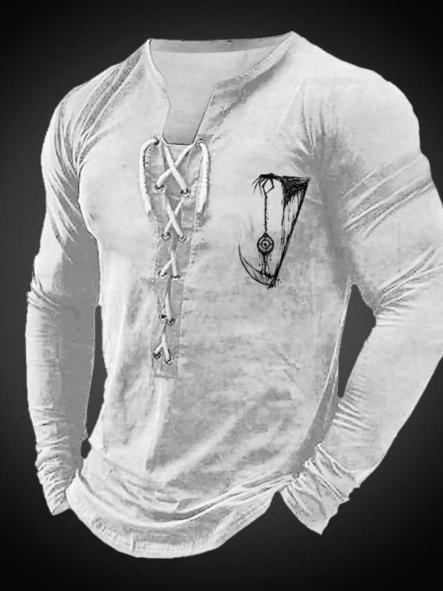  Grafisch Gothic Modieus Dagelijks Buiten Voor heren 3D-afdrukken T-shirt Casual Feestdagen Uitgaan T-shirt Zwart Wit Lange mouw Kraag Overhemd Lente & Herfst Kleding S M L XL 2XL 3XL