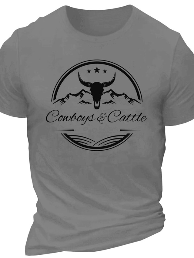  Per uomo Cowboy maglietta T-shirt 100% cotone Manica corta Grafico Camicia Nero Bianco Borgogna Maglietta comoda Sportivo Per eventi Abbigliamento di stilista