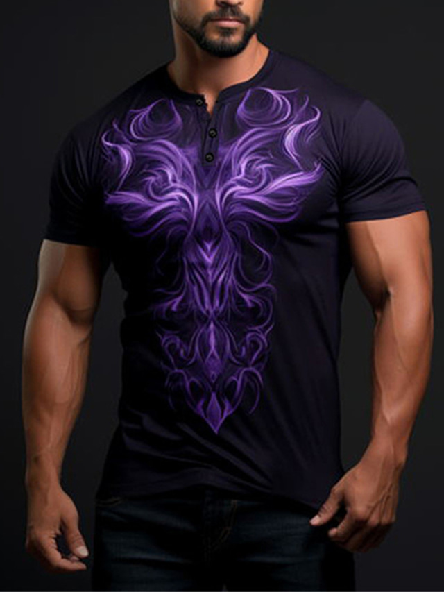  Kuvitettu Abstrakti Muoti Klassinen Vapaa-aika Miesten 3D-tulostus T-paita Henley-paita Urheilu ja ulkoilu Pyhäpäivä Bile T-paita Syvä violetti Purppura Lyhythihainen Henley Paita Kevät kesä Vaatetus