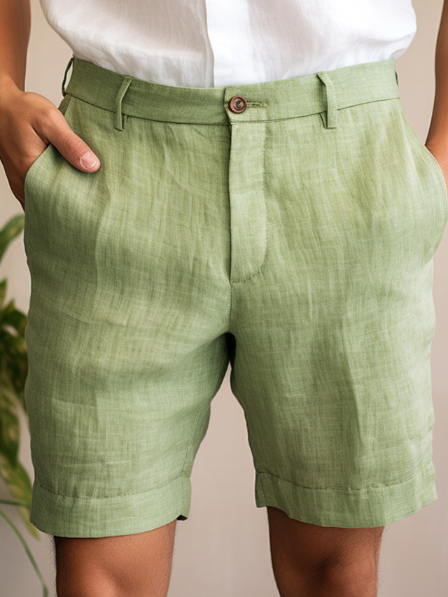  Men's Shorts Linen Shorts Summer Shorts Zipper Button Pocket Plain Comfort Breathable Outdoor Daily Going out Linen Cotton Blend Fashion Casual Black White