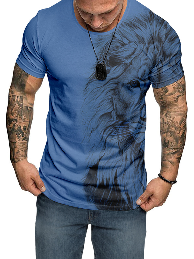  Homens Gráfico Animal Leão Manga Curta Camiseta Impressão 3D Gola Redonda Camisa Diário Ao ar livre Casual Festa Casual Feriado Verde Claro Azul Azul Céu Primavera Verão Roupa Normal S M L XL XXL XXXL