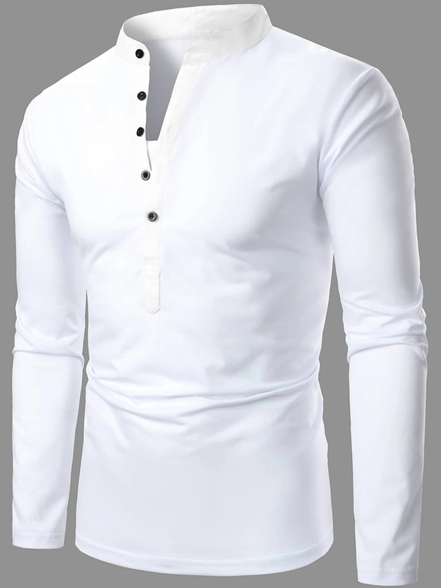  Voor heren POLO Shirt Polo's met knopen Casual Sport Opstaand Lange mouw Modieus Basic Effen nappi Lente & Herfst Normale pasvorm Zwart Wit POLO Shirt
