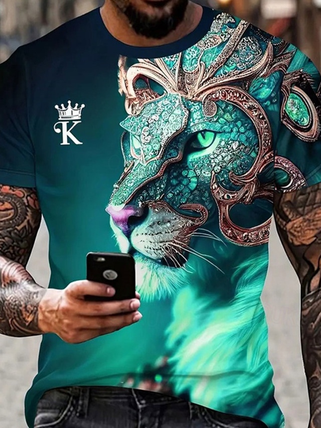  Men's Graphic Animal Tiger T shirt Short Sleeve T shirt 3D Print Crew Neck Shirt Daily Designer Retro Vintage Sports Outdoor Holiday Going out Blue Orange Green Spring & Summer Clothing Apparel S M L