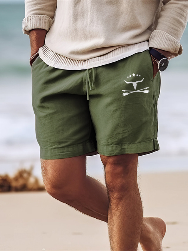 Homens Calção Shorts de verão Shorts de praia Com Cordão Cintura elástica Imprimir Vaca Conforto Respirável Curto Ao ar livre Feriado Para Noite Misto de Algodão Havaiana Casual Preto Verde Tropa