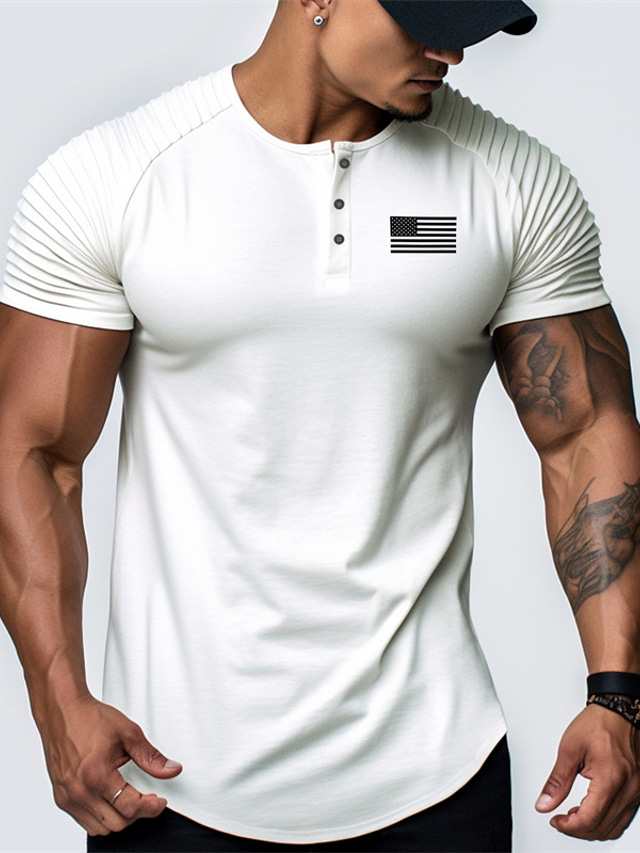  Graphic National Flag Fashion Daily Casual Men's Henley Shirt Raglan T Shirt Sports Outdoor Holiday Going out T shirt White Pink Sky Blue Short Sleeve Henley Shirt Spring & Summer Clothing Apparel S