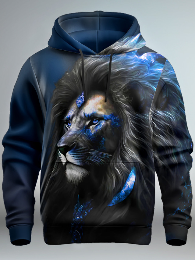  sweat-shirts à capuche confortables et colorés pour hommes avec motif de lion graphique, mode, impression 3D, vacances de Noël, sorties