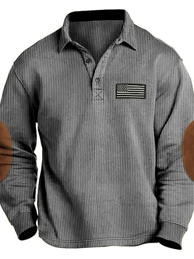  Ανδρικά Κοτλέ πουκάμισο Button Up Polos Causal Αθλητικά Πέτο Μακρυμάνικο Μοντέρνα Βασικό Συνδυασμός Χρωμάτων Εθνική Σημαία Κουμπί Άνοιξη & Χειμώνας Κανονικό Πράσινο Χακί Βαθυγάλαζο Καφέ Γκρίζο