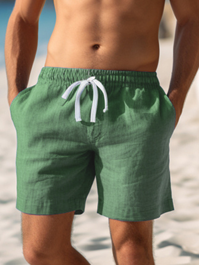  Herre Shorts Lin Shorts Sommershorts Strandshorts Snorer Elastisk midje Rett ben عادي Komfort Pustende Over Knæet Avslappet Daglig Ferie Mote Klassisk Stil Svart Hvit