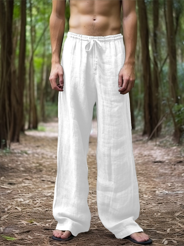  Bărbați Pantaloni de in Pantaloni Cordon Talie elastică Picior drept Simplu Confort Respirabil Casual Zilnic Concediu Modă Stil Clasic Negru Alb
