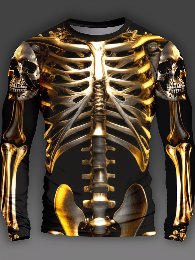  Graphic Crânes Squelette du quotidien Design Artistique Homme 3D effet Soirée Casual Vacances T-shirt Dorée manche longue Col Ras du Cou Chemise Printemps & Automne Vêtement Tenue Normal S M L XL XXL