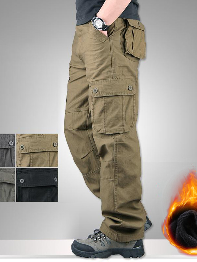  Men's Cargo Pants Fleece Pants Combat Trousers Work Pants Pocket Multi Pocket High Rise Solid Colored Wearable Outdoor Calf-Length Outdoor Casual Classic Big and Tall Loose Fit Army Yellow Black High