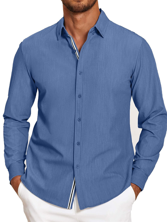  Men's Shirt Button Up Shirt Casual Shirt Summer Shirt Black White Blue Long Sleeve Plain Lapel Daily Vacation Clothing Apparel Fashion Casual Comfortable Smart Casual