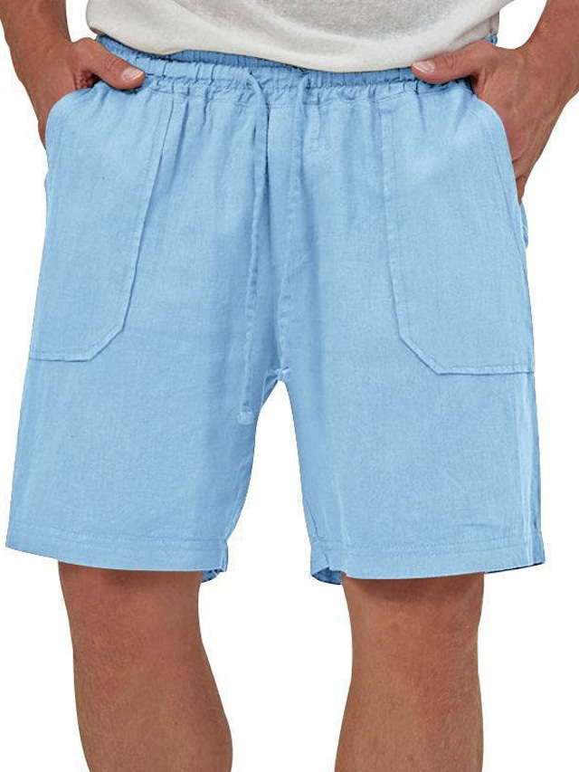  Men's Shorts Linen Shorts Summer Shorts Drawstring Elastic Waist Straight Leg Plain Comfort Breathable Short Casual Daily Holiday Fashion Classic Style Black Army Green