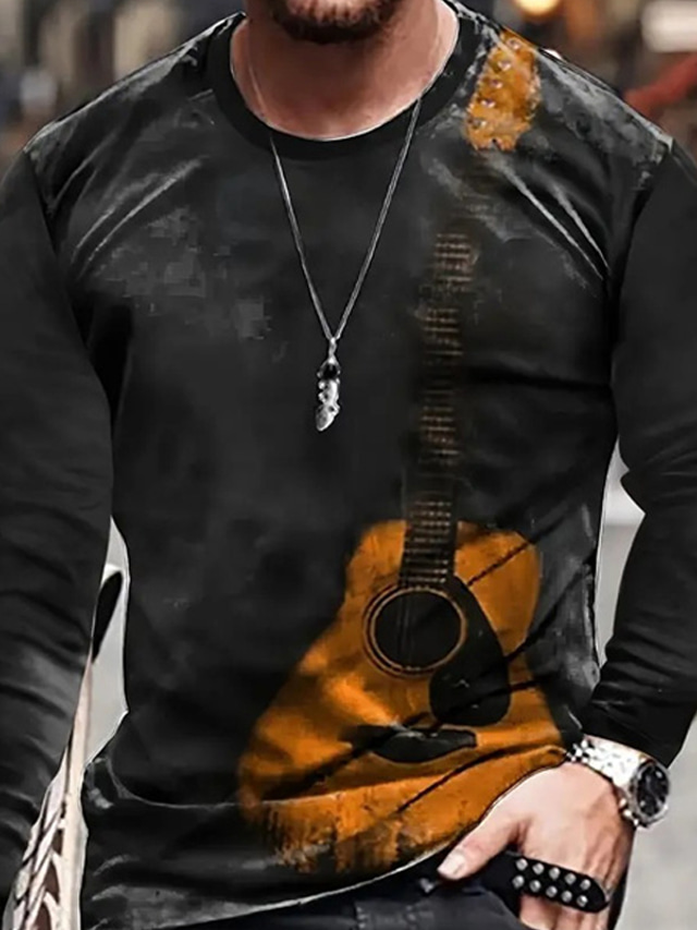  Graphic Gitarre Musikinstrument Modisch Designer Brautkleider schlicht Herren 3D-Druck T Shirt Sports Outdoor Festtage Ausgehen T-Shirt Himmelblau Purpur Orange Langarm Rundhalsausschnitt Hemd