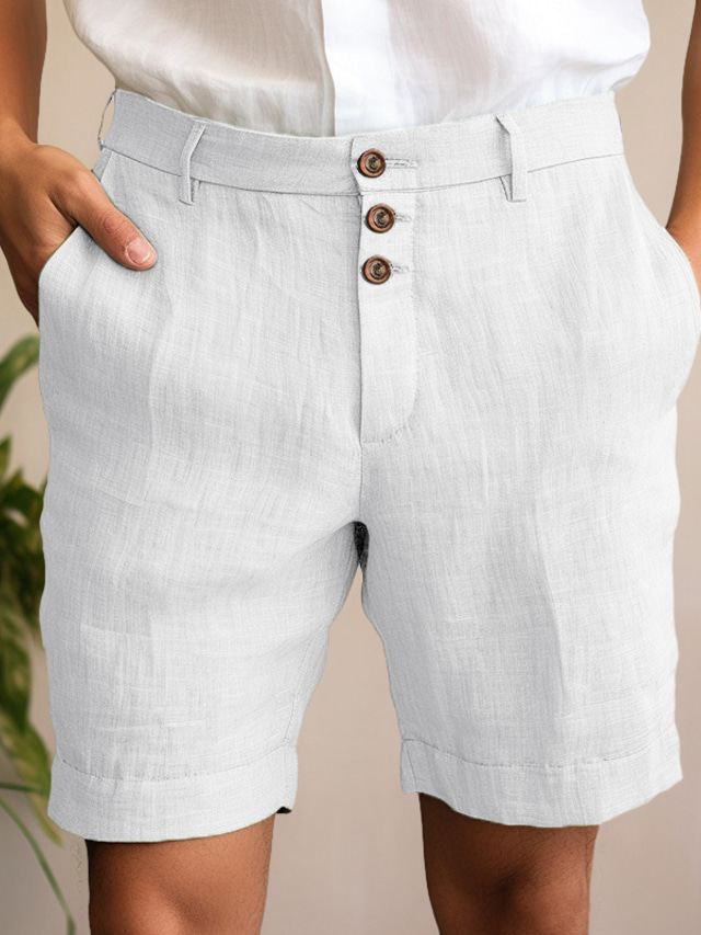  Homme Short Short en lin Short d'été Short de plage Boutons Poche Jambe droite Plein Confort Respirable Court Casual du quotidien Vacances Mode Design Noir Blanche