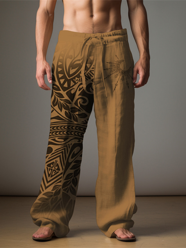  Hombre Vintage Hoja de palma Pantalones de lino Pantalones Media cintura Exterior Ropa Cotidiana Ropa de calle Otoño invierno Ajuste regular