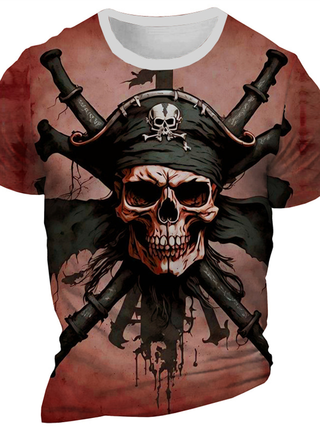  Graphic Skeleton Pirate Daily Designer Retro Vintage Men's 3D Print T shirt Tee Sports Outdoor Holiday Going out T shirt Burgundy Blue Purple Short Sleeve Crew Neck Shirt Spring & Summer Clothing