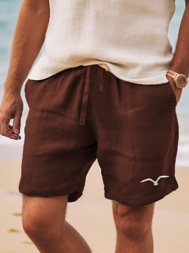  Herren-Shorts aus Baumwolle, Sommer-Shorts, Strand-Shorts, bedruckt, Kordelzug, elastische Taille, Vogel, bequem, atmungsaktiv, kurz, Outdoor, Urlaub, Ausgehen, Baumwollmischung, hawaiianisch,