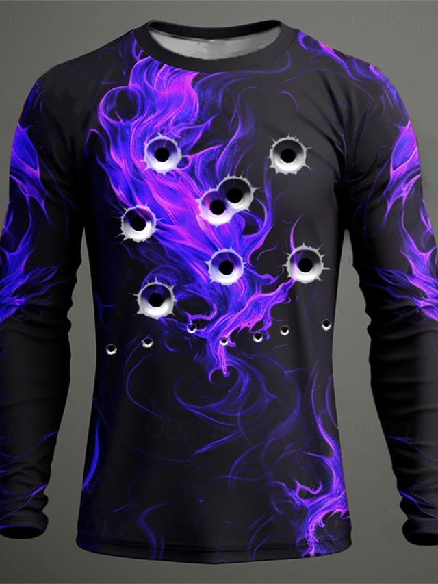  Men's Graphic Flame T shirt Long Sleeve T shirt 3D Print Crew Neck Shirt Fashion Designer Casual Sports Outdoor Holiday Going out Blue Purple Orange Spring &  Fall Clothing Apparel S M L XL 2XL 3XL