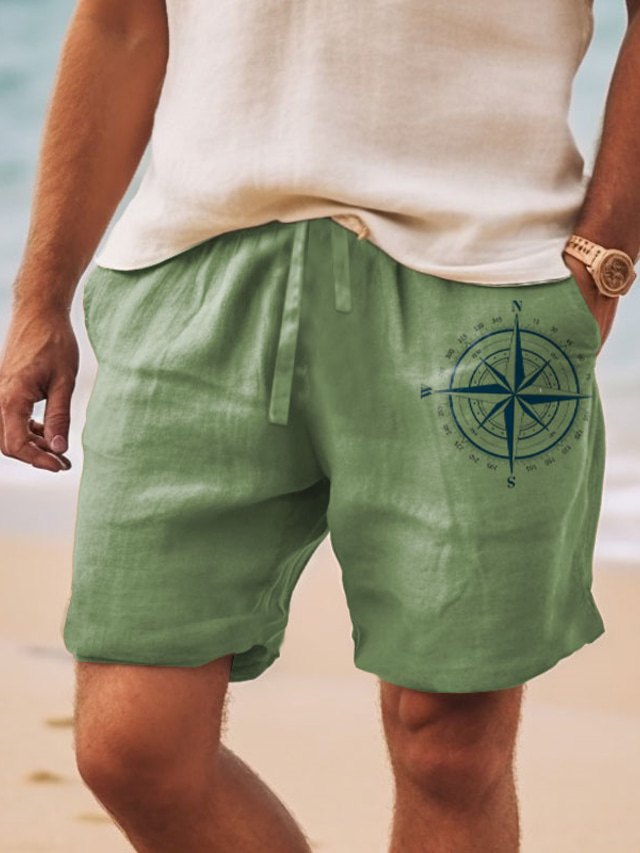  pantalones cortos de algodón para hombre pantalones cortos de verano pantalones cortos de playa estampado cordón cintura elástica astrolabio comodidad transpirable corto al aire libre vacaciones