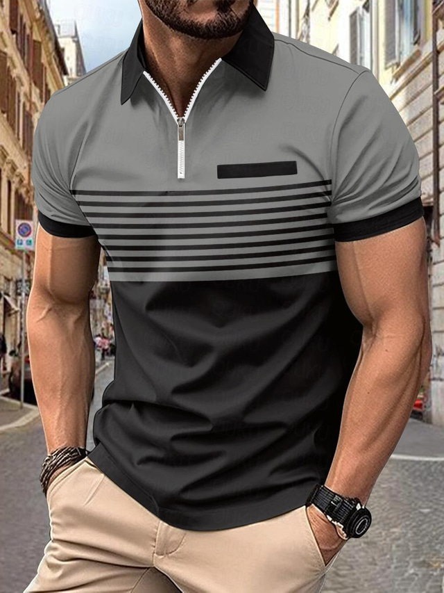  Hombre POLO polo de punto Casual Cita Diseño Mangas cortas Moda Cuadros / Rayas / Chevron Estampado Tejido en Punto Verano Ajuste en seco Blanco Rosa Rojo Naranja Verde Trébol Albaricoque POLO